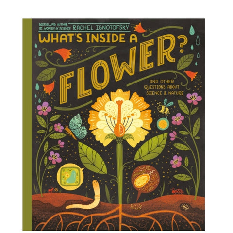 Book cover of 'What's Inside a Flower?' with colorful illustrations of a flower and its parts.