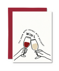 Greeting card with wine glasses and text on a white background