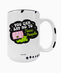 White mug with a humorous design and text on a white background