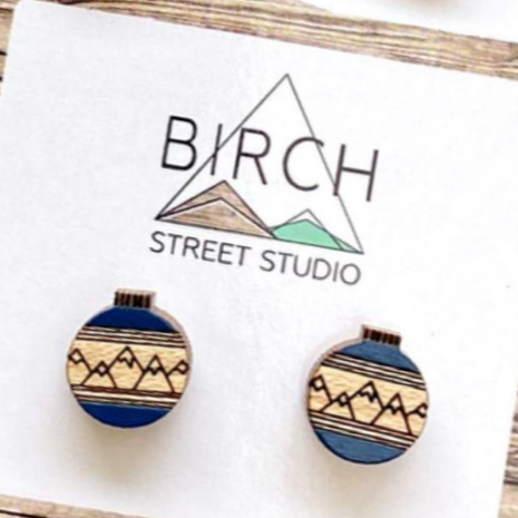 Wooden Stud Earrings | Christmas Ball Ornaments