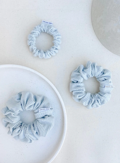 CHELSEA KING - FRENCH RIBBED MINT BLUE SCRUNCHIE