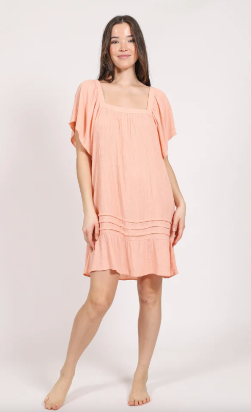 KOY RESORT - MIAMI SQR NK S/S TIER DRESS - BLUSH