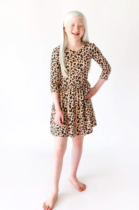 Lola & Taylor - Organic Cotton Ava Long Sleeve Dress | Lounging Leopard