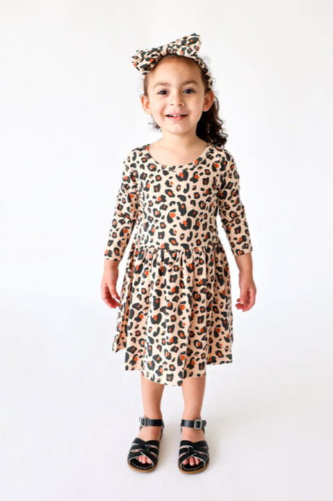 Lola & Taylor - Organic Cotton Ava Long Sleeve Dress | Lounging Leopard