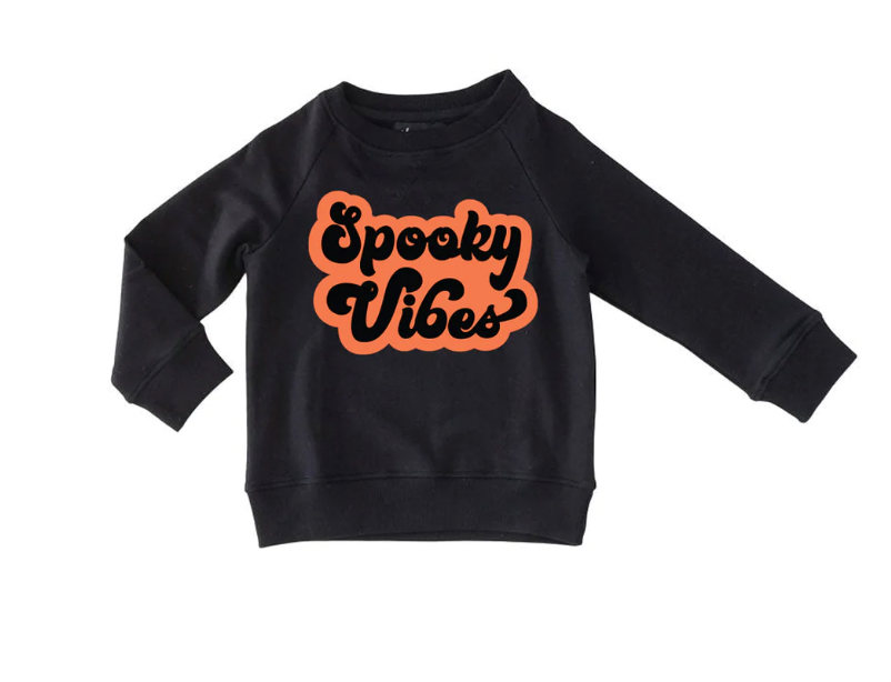 LOLA & TAYLOR -  CREW NECK RAGLAN BLACK SWEATSHIRT | SPOOKY VIBES