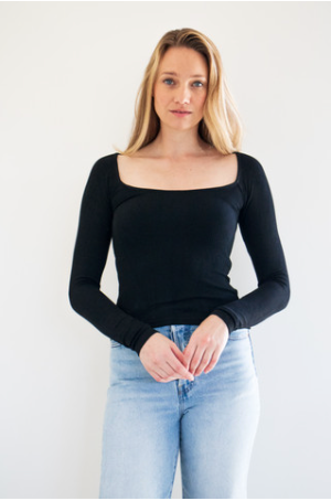 PRIV - TANNER LONG SLEEVE SCOOP NECK TOP | BLACK