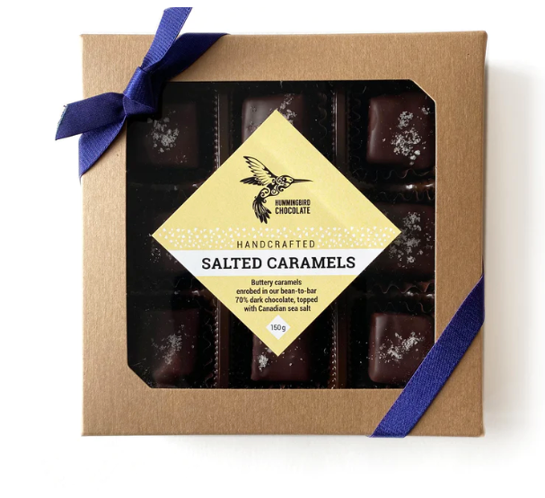 HUMMINGBIRD CHOCOLATE 30G - SALTED CARAMEL CONFECTIONS 70% (SALT FROM VANCOUVER ISLAND)