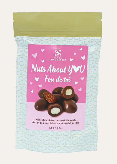 SAXON CHOCOLATE - 'NUTS ABOUT YOU' MILK CHOCOLATE ALMOND POUCH