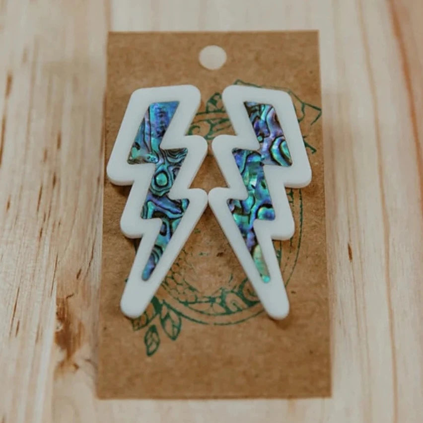 COPPER CANOE WOMAN - ABALONE LIGHTENING BOLTS in WHITE